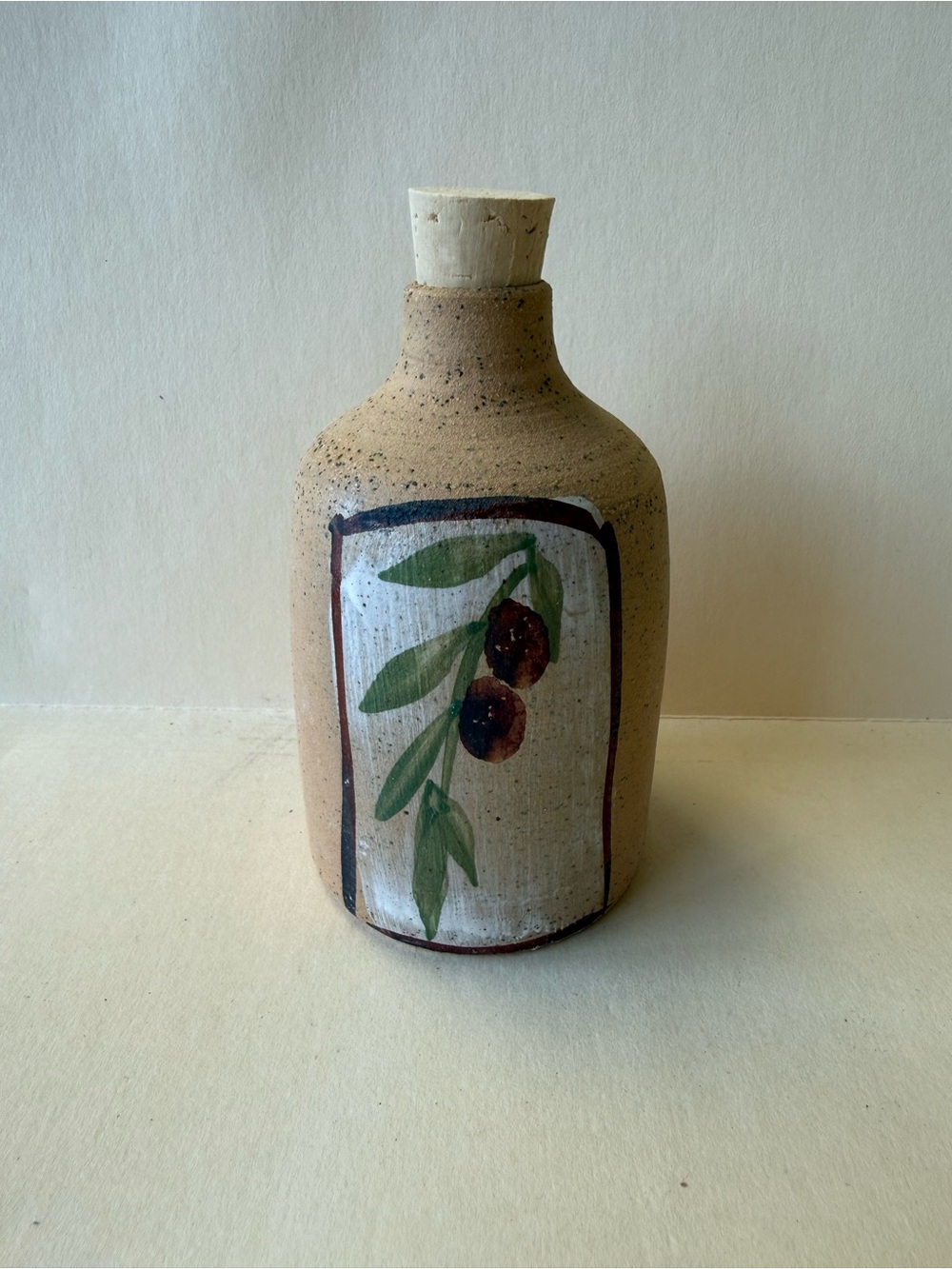 Handcrafted Hand-Painted Ceramic Olive Oil Bottle by Batya Erdstein Israel.